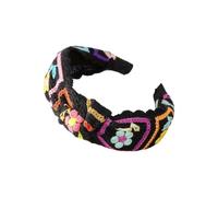 CAZSTYK Floral Knitted Headband for Women Stretch Turban Floral Crocheted Granny-square Ethnic Style Tie Head Wrap Headband