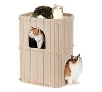 CAZSTYK Pet House Double Deck Structure Separate Hiding Space Observation Platform Year Round for Timid Cats Scratch Post