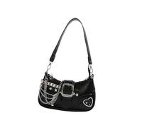 CAZSTYK Punk PU Leather Single Shoulder Bag With Chain For Women Grunge Star Rivets Underarm Purse Handbag Zippered Armpit Bag Metal Buckles