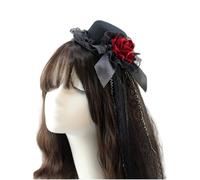 CAZSTYK Punk Ribbon Bowknot Small Hat Hair Decoration With Rose Flower Decors Fascinator Hat For Cosplay Parties And Theme Event Women Fashion Headwear
