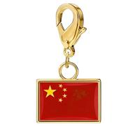 CAZSTYK Rectangular Flag Bracelet Charm Stainless Steel Travel Keychain Pendant Ornament with Secure Lobster Clasp for Wrist Chain Lobster Clasp Keyring