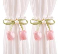 CAZSTYK Set of 2 Curtain Tieback Tulips Bowknot Pearls Window Drapery Buckles Holdbacks Modern Homes Decors Pearls Tulips Curtain Tieback