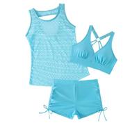 CAZSTYK Sheer Meshed Tankini 3 Piece Set Meshed Split Swimsuit for Women Swim Beach Vacation and Pool Stylish Tankini for Women