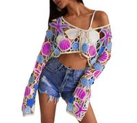 CAZSTYK Stylish Women Cutout Weave Beach Shirt Comfortable Long Sleeve Sun Protective Top Swimsuit Coverup Fashion Open Weave Shawl