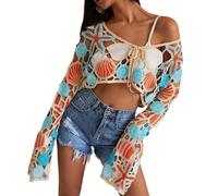 CAZSTYK Stylish Women Cutout Weave Beach Shirt Comfortable Long Sleeve Sun Protective Top Swimsuit Coverup Fashion Open Weave Shawl