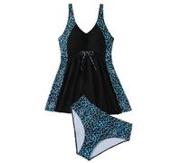 CAZSTYK Women Two Piece Swimdress Skirted Tankini Swimsuit with Briefs Adjustable Strap Bathing Suit for Swimming Sunbathing Conservative Swimsuit Set