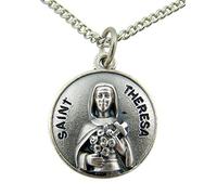 CB Brushed Silver Tone Tone 3/4-Inch Saint Theresa Medal