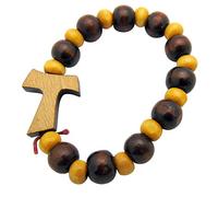 CB Catholic Tau Cross of Saint Francis Wooden Beads Rosary Bracelet Christian Fashion