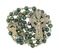 CB Green Acrylic Prayer Bead Irish Rosary with Celtic Cross Crucifix, 19 Inch