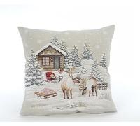 CB Home Christmas Tapestry Cushion Cover Reindeer in the Snow with Velvet Reverse