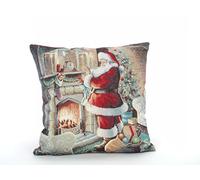 CB Home Christmas Tapestry Cushion Cover Santa by the Fire with Red velvet Reverse