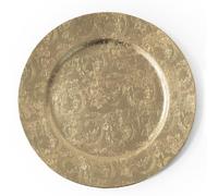 CB Set of 4, 33cm Gold Charger Plates - Embossed Floral Design, Elegant Round Under Plate for Special Occasions or Everyday Dining, Easy to Clean - Perfect for Elegant Table Finishing