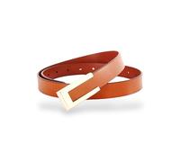 CB Women Fashion Soft Genuine Leather Belts Waist Belt Gold Solid Color Buckle Waistband For Pants, Jeans, Style C-brown, Medium