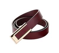 CB Women Fashion Soft Genuine Leather Belts Waist Belt Gold Solid Color Buckle Waistband For Pants, Jeans Suitable Women Size 2-8, Suit Waist Size 24"- 32", Burgundy, Style C-burgundy, Suit Waist Size
