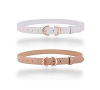 CB Women's Genuine Leather Belts Waist Belt Gold Solid Color Rectangle Buckle Waistband For Pants, Jeans & Dress, 2-pack, Nude & White, Suitable Women Size 2-8, Suit Waist Size 28"- 36"
