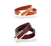 CB Women's Soft Genuine Leather Belts Waist Belt Gold Solid Color Buckle Waistband For Pants, Jeans, Suit Waist 26"- 34", Burgundy & Orange-brown, Suitable Women Size 4-10, Suit Waist Size 26"- 34"