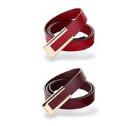 CB Women's Soft Genuine Leather Gold Plain Buckle Waist Belt for Pants Jeans Suit Waist 28"-34", Pack of 2, Lava & Burgundy, For Waist 29-31, Women Size S-M, 4-6