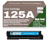 CB540A CB541A CB542A CB543A Toner Cartridges 125A Compatible Toner for HP CP1213 CP1214 CP1215 CP1216 CP1217 CP1513n CP1514n CP1515n CP1516n CP1517ni CP1518ni CP1519ni,Cyan-125A