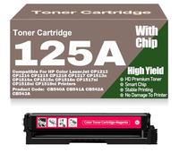 CB540A CB541A CB542A CB543A Toner Cartridges 125A Compatible Toner for HP CP1213 CP1214 CP1215 CP1216 CP1217 CP1513n CP1514n CP1515n CP1516n CP1517ni CP1518ni CP1519ni,Magenta-125A