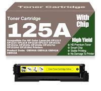 CB540A CB541A CB542A CB543A Toner Cartridges 125A Compatible Toner for HP CP1213 CP1214 CP1215 CP1216 CP1217 CP1513n CP1514n CP1515n CP1516n CP1517ni CP1518ni CP1519ni,Yellow-125A