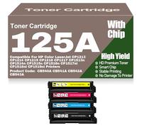 CB540A CB541A CB542A CB543A Toner Cartridges 125A Compatible Toner for HP CP1213 CP1214 CP1215 CP1216 CP1217 CP1513n CP1514n CP1515n CP1516n CP1517ni CP1518ni CP1519ni,4Pack-125A