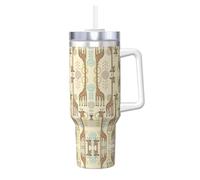 Cbaaghh 40oz Hand Drawn Giraffes Print Ice Bully with Handle,Stainless Steel Tumbler with Handle Lid Straw