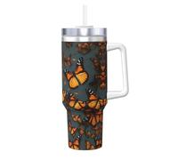 Cbaaghh 40oz Heaps of Orange Monarch Butterflies Print Ice Bully with Handle,Stainless Steel Tumbler with Handle Lid Straw