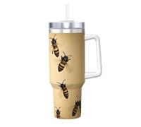 Cbaaghh 40oz Honey Bee Print Ice Bully with Handle,Stainless Steel Tumbler with Handle Lid Straw