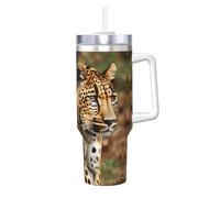 Cbaaghh 40oz Leopards Pattern Print Ice Bully with Handle,Stainless Steel Tumbler with Handle Lid Straw
