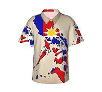 Cbaaghh Abstract Philippine Flag Map02 Print Hawaiian Shirt,Beach Casual Short Sleeve Button Down Shirts Button Up Tops Black