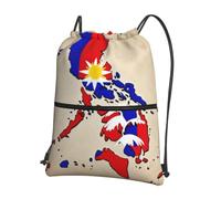 Cbaaghh Abstract Philippine Flag Map02print Drawstring Zipper Backpack, String Bag With Zipper Pockets Cinch Bag Sport Gym Sackpack