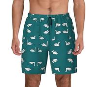 Cbaaghh Cute Swans Print Mens Swim Shorts,Mens Swim Trunks with Compression Liner Boardshorts Beach Wear Black