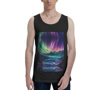 Cbaaghh Dark Northern Lights Print Tank Tops Summer Beach Vacation Sleeveless Shirts Casual Muscle Gym Workout Tank Top Black