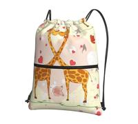 Cbaaghh Giraffe Heart Flower Butterflyprint Drawstring Zipper Backpack, String Bag With Zipper Pockets Cinch Bag Sport Gym Sackpack