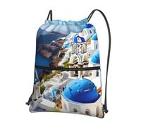 Cbaaghh Greek Island Sea Viewprint Drawstring Zipper Backpack, String Bag With Zipper Pockets Cinch Bag Sport Gym Sackpack