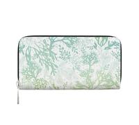 Cbaaghh Green Sea Blue Seaweed Print Leather Hand Wallet,Blocking Pu Leather Coin Bag Handbag for Ladies Cluth