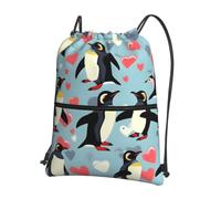 Cbaaghh I Love Penguinsprint Drawstring Zipper Backpack, String Bag With Zipper Pockets Cinch Bag Sport Gym Sackpack