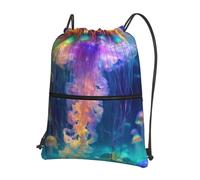 Cbaaghh Jellyfish Oceanprint Drawstring Zipper Backpack, String Bag With Zipper Pockets Cinch Bag Sport Gym Sackpack