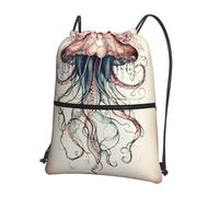 Cbaaghh Jellyfish Patternprint Drawstring Zipper Backpack, String Bag With Zipper Pockets Cinch Bag Sport Gym Sackpack