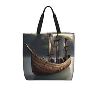 Cbaaghh Nordic Pirate Ship Print Tote Bags, Reusable Grocery Shopping Cloth Bags, Suitable For Promotion, Gift, Activity