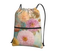 Cbaaghh Peony Flowers Blossomprint Drawstring Zipper Backpack, String Bag With Zipper Pockets Cinch Bag Sport Gym Sackpack