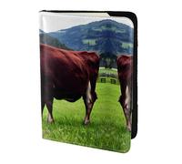 Cbaaghh Real Swiss Cow Brown Print Passport Holder 5.5in,Leather Passport Book Cover -Travel Passport Holder