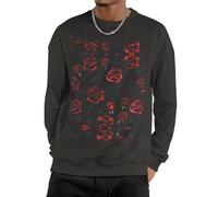 Cbaaghh Red And Black Roses Print Men'S Crew Neck Sweatshirt,Men Graphic Sweatshirts Loose Crewneck Hoodies Pullover