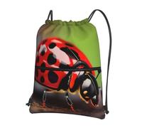 Cbaaghh Red Ladybug Patternprint Drawstring Zipper Backpack, String Bag With Zipper Pockets Cinch Bag Sport Gym Sackpack