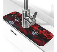 Cbaaghh Red Mirror Rose Print Faucet Suction Pad, Kitchen Splash Pad, Suitable For Kitchen, Bathroom
