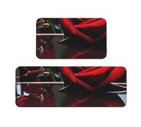 Cbaaghh Red Mirror Rose Print Kitchen Floor Mat 2 Sets,Soft Kitchen Area Pads Floor Mat For Laundry Room And Hallway