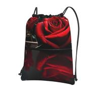 Cbaaghh Red Mirror Roseprint Drawstring Zipper Backpack, String Bag With Zipper Pockets Cinch Bag Sport Gym Sackpack