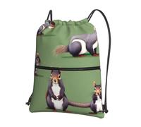 Cbaaghh Red Squirrelprint Drawstring Zipper Backpack, String Bag With Zipper Pockets Cinch Bag Sport Gym Sackpack