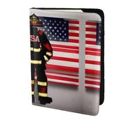 Cbaaghh Red Stripe Firefighter USA Flag Print Passport Holder 5.5in,Leather Passport Book Cover -Travel Passport Holder