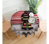 Cbaaghh Red Stripe Firefighter Usa Flagprint Tablecloth,Round Table Cloth,Suitable For Party,Picnic,Weddings,Cafe Restaurant